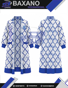 Cárdigan Largo de Punto Acrílico Azul y Blanco para Mujer, de la Hermandad Zeta Phi Beta, con Cuello Mao y Frente Abierto, Suéter de Invierno para Mujer - Product Image 6