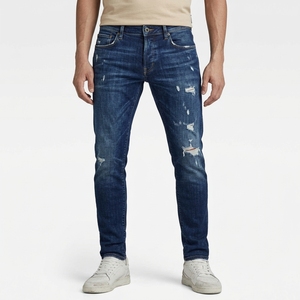 Jean slim bleu foncé déchiré pour homme, en denim extensible, style classique cinq poches, streetwear - Product Image 2