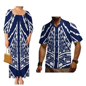 Camisa de Hombre con Estampado Tribal Tapa de Alta Calidad, Corte Ajustado, y Vestido de Fiesta Holgado para Mujer, Talla Grande, Traje de Pareja Samoa - Product Image 2