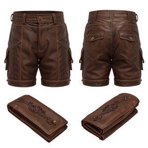 Pantalones Cortos de Cuero Bávaros Clásicos Marrones para Hombre - Product Image 2