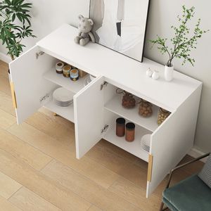 Aparador Moderno Blanco Acanalado con Estantes Ajustables, Mueble Buffet Grande, Consola de Almacenamiento con Estantes Ajustables - Product Image 4
