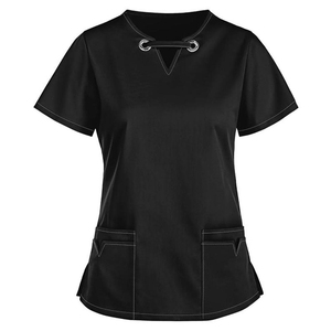Women's Fashion <b>Scrub</b> <b>Top</b> Short Sleeve V-Neck Keyhole Nursing Uniform with Pockets Medical Workwear Wholesale OEM - Product Image 4