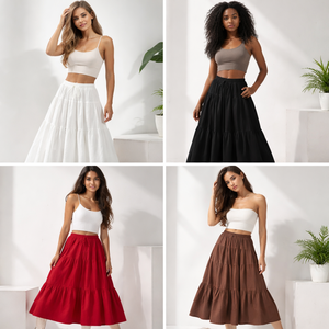 กระโปรงยาวผ้าฝ้ายพิมพ์ลายแฟชั่นสำหรับผู้หญิง ขายส่งพร้อมปักโลโก้ตามสั่ง เสื้อผ้าลำลองขายดี กระโปรงยาวระบายสำหรับฤดูใบไม้ร่วง - Product Image 2