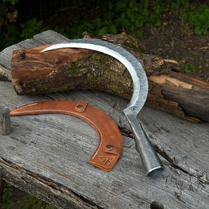 Hand Forged Carbon Steel <b>Sickle</b> With Leather Sheath For Woodworking 0.7mm Blade Thickness Bevel Edge Steel Handle - Product Image 1
