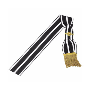 Écharpe de cérémonie maçonnique noire et blanche avec dentelle, pompons brodés, épingle de sûreté, résistante à l'eau, durable, traditionnelle - Product Image 1