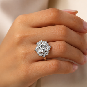Anillo de Compromiso con Halo de Flores Marquise, Oro Sólido de 14K, Diamante Cultivado en Laboratorio Certificado por IGI, Chapado en Rodio, Anillo de Cóctel de Lujo OEM - Product Image 3