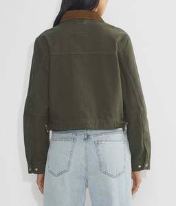 Chaqueta de trabajo de lona para hombre, resistente, estilo vintage, de lona de algodón, con cierre de cremallera, cuello de pana y bolsillo en el pecho. - Product Image 5