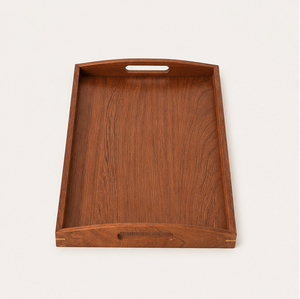 Premium Teak Wood Serving <b>Tray</b> With Cut-Out Handles Durable Rectangular Wooden <b>Tray</b> For <b>Breakfast</b> Coffee And Snacks Decoration - Product Image 3
