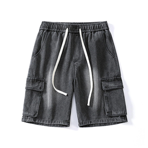 Shorts cargo pour homme, couleur unie, taille à cordon, shorts en coton, style décontracté avec poches, design respirant - Product Image 6