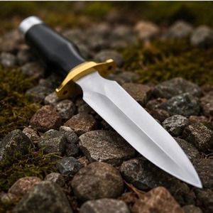 Couteau de camping extérieur personnalisé fait main en acier inoxydable, manche en corne et laiton, pointe clip, bord droit, longueur totale 14 pouces, épaisseur 0,5 mm - Product Image 3