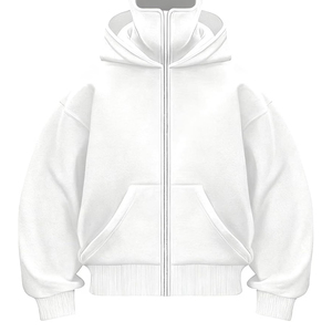 Custom Logo Zipper-Up Street Style Balaclava Hoodie Double Mask Oversized Vintage <b>Drop</b> Shoulder Ninja 100% Cotton Lined - Product Image 3