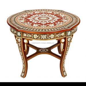 Table en bois moderne et élégante à motif floral complexe, tabouret luxueux en incrustation d'os pour la décoration traditionnelle de la chambre à coucher - Product Image 2