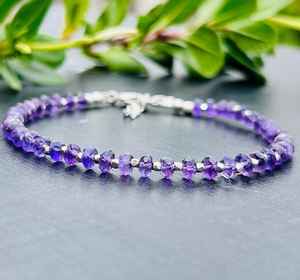 Bracelet en perles d'améthyste, argent sterling, pierres précieuses facettées, cristal violet naturel, bijoux, pierre de guérison, fait main, pour femme - Product Image 6