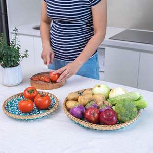 Eco Friendly <b>Bamboo</b> Tray Round Serving Tray Decorative Trays Set Serving Blue Food Tray <b>Table</b> Organizer Kitchen Tray - Product Image 2