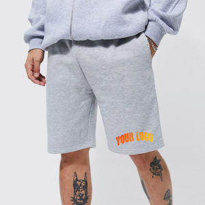 Shorts en coton gris pour homme, tendance 2026, avec taille élastique et logo imprimé sur le devant, tenue décontractée pour homme - Product Image 1