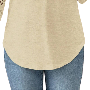 Camisa Casual de Mujer, Manga Tres Cuartos, Cuello Redondo, Corte Regular, Detalle de Encaje, Ropa Elegante para el Día a Día, 100% Algodón Suave - Product Image 4