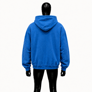 Sudadera con Capucha Azul Extra Grande Personalizada con Gráfico de Árbol del Bosque Negro, Estilo Vintage Desgastado, Sudadera Urbana para Hombre en Oferta - Product Image 2