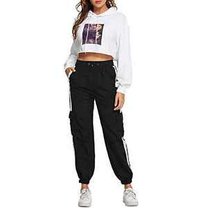 Pantalones Cargo Personalizados para Mujer, Cintura Alta, con Cordón, Holgados, con Franja Lateral, Estilo Jogger, Deportivos, con Puños - Product Image 3