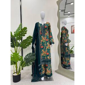 Diseñador Party Wear Top-Bottom y Dupatta Talla XL Hermoso y elegante - Product Image 2