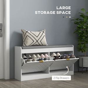 Mobile scarpiera moderna a 2 cassetti imbottita, panca stretta salvaspazio per ingresso, design in pannelli di legno per 8 paia di scarpe, ideale per appartamenti - Product Image 4