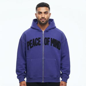 Men's Puff Print <b>Zip</b> <b>Up</b> Sweat Hoody Casual Fleece Oversize Long Sleeve Loose Fit Zipper Hoodies 100% Cotton Full Zipper Hood Men - Product Image 1