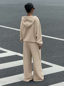 Ensemble sweat à capuche surdimensionné personnalisé épais, couleur unie, en molleton de coton respirant, avec pantalon large, pour tenue décontractée d'automne - Product Image 5