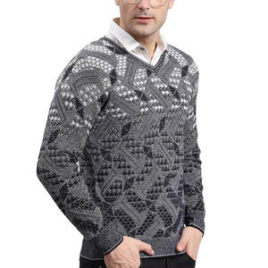 Suéter de Punto con Patrón Geométrico, Manga Larga, para Invierno, Cuello en V, Color Negro y Gris, Nuevo Diseño, Suéteres de Lana - Product Image 6