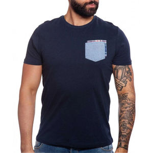 T-shirt décontracté bleu marine à manches courtes et col rond en coton pour homme, avec poche, idéal pour l'été, personnalisable avec logo, OEM, ODM, vente en gros de vêtements - Product Image 3