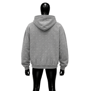 <b>Grey</b> Rhinestone Graphic Hoodie Bee Artwork Oversized Streetwear Pullover Washed Cotton <b>Sweatshirt</b> Unisex Vintage Casual Winter - Product Image 2