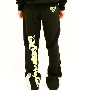 Unisex Black Hooded Tracksuit Set With Slogan Print Full Length Sweatpants And Pullover Streetwear Style For Adults Autumn Wear - Product Image 3
