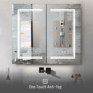 Specchio da Bagno OZON 28x32 Pollici, 1 Porta, 2 Ripiani, LED Antiappannamento con Illuminazione a 3 Colori e Regolazione della Luminosità Power Memory & 2 Plugs" - Product Image 6