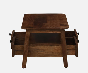 Table basse rectangulaire en bois de Sheesham de qualité supérieure avec centre en rotin, quatre tiroirs de rangement, table centrale moderne pour salon - Product Image 6