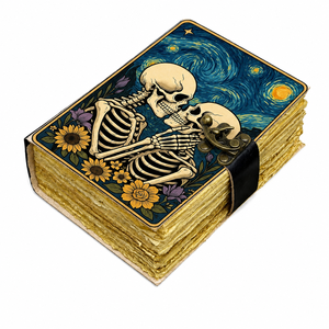 NEW ERA NEO-GM Skeleton Couple <b>Diary</b> Leather Hardcover UV Printing Sewn Binding Vintage Deckle Edge 100 Sheets Gift Notebook - Product Image 1