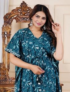 Floral Print V-Neck Maxi Dress Loose Boho Cap Sleeve <b>Summer</b> Casual <b>Kaftan</b> Dress - Product Image 3