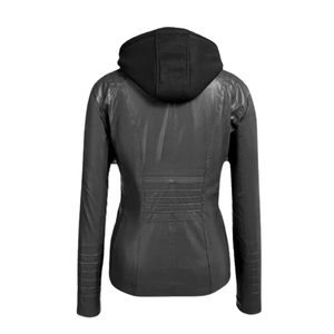 แจ็คเก็ตหนังเทียมสไตล์ไบค์เกอร์สีดำสุดฮิตสำหรับผู้หญิงไซส์พลัส พร้อมซิปและฮู้ด ขายดีมากจาก MotoCollection - Product Image 2