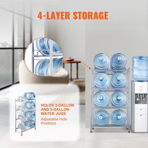 Portabottiglie d'acqua a 4 livelli per carichi pesanti, porta borracce da 5 galloni con doppia fila per 8 bottiglie, capacità 80 oz, scaffale multiuso - Product Image 3