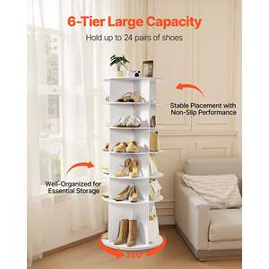6 Tiers White Freestanding Rotating <b>Shoe</b> Rack Tower 360 Degree Spinning Storage Carousel <b>Display</b> Bedroom Living Room Entryway - Product Image 4