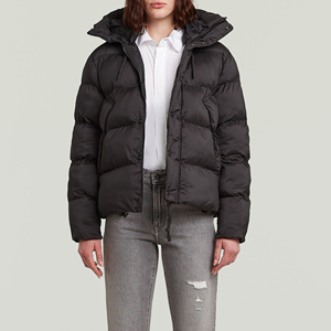 Custom Women's Glossy Hooded Down <b>Puffer</b> <b>Jacket</b> Black <b>Cropped</b> Winter Coat Duck Down Outerwear Women Bomber <b>Jacket</b> - Product Image 2