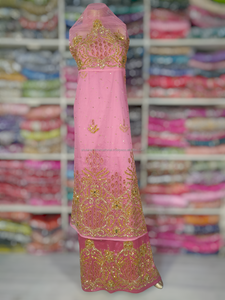 Tela Africana Nueva, Wrapper Nigeriano Dorado Hecho a Mano con Cuentas Doradas para Vestido de Fiesta de Verano - Product Image 2