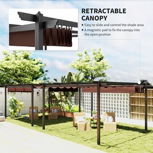 Pergola Retrattile Moderna in Alluminio 13FT X 13FT, Tettoia per Esterni per Cortile, Giardino, Patio, Terrazza, con Palo in Metallo Marrone - Product Image 4