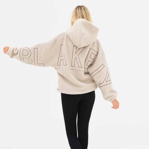 2026 Sherpa <b>American</b> Fleece Women's Winter Loose Pullover Hooded Top Pocket Full Sleeve Solid Knitted Embroidery - Product Image 3
