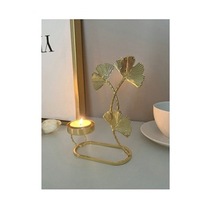 Modern Tropical Gold Metal Leaf Candle Base Elegant Palm Leaf <b>Tealight</b> <b>Holder</b> for Living Room Coffee Table and Festive Decor - Product Image 4