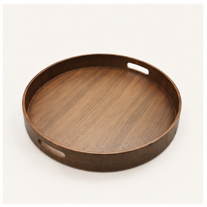 Handmade <b>Round</b> <b>Walnut</b> Wood Serving Tray With Handles Large Decorative Ottoman Tray For <b>Coffee</b> <b>Table</b> Breakfast Serving Platter - Product Image 1