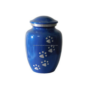 Urnes funéraires en aluminium de haute qualité avec empreinte de patte en étain et urnes funéraires en métal fini de couleur bleue pour les cendres humaines - Product Image 1