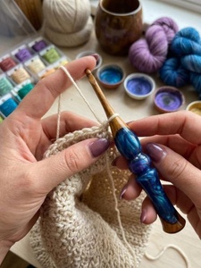 Fresh Arrival Eco-Friendly Durable Resin Wood Crochet <b>Hooks</b> | Handmade Ergonomic Design | Purple Teal Swirl Pattern | Gift for - Product Image 6