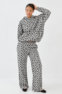 <b>Women</b> <b>White</b> Black Leopard Print Embroidery Breathable Ecofriendly Lined Full Hooded Long Sleeve Casual Streetwear Premium <b>Hoodie</b> - Product Image 5