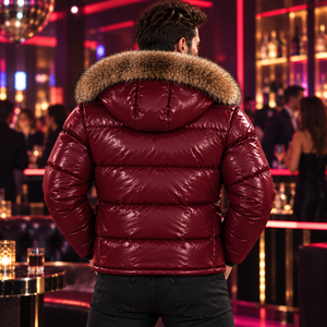 Men's Casual Leather Summer Bomber Jacket <b>Fox</b> <b>Fur</b> Hood | Breathable Plaid Pattern Zipper Closure | Piumino Lucido Uomo | - Product Image 6