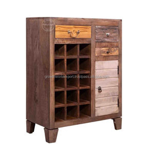 Meuble de rangement industriel en bois massif pour vins et spiritueux, design rustique style ferme, avec porte coulissante Shaker type grange - Product Image 4