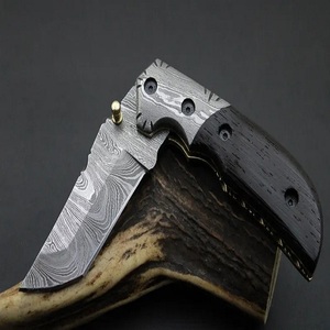Couteau pliant tactique en acier Damas de qualité industrielle Pasha Enterprises, manche en bois noir, pour le camping en plein air, OEM - Product Image 1