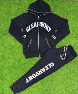 Fabricante de Ropa OEM, Sudadera con Cierre y Pedrería con Logotipo Personalizado y Pantalones Deportivos, Conjunto de 2 Piezas, Trajes Deportivos para Hombre - Product Image 5